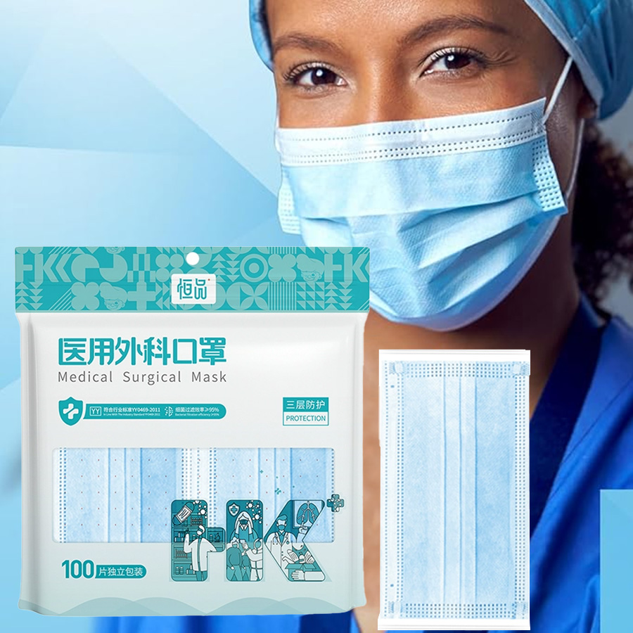 Disposable Mask Blue - 100 Stück Einwegmasken für Erwachsene, einzeln